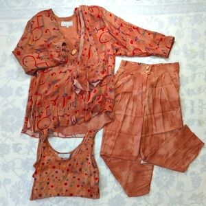 Platinum Polka Dot Vintage Pants And Blouse suit set size Medium